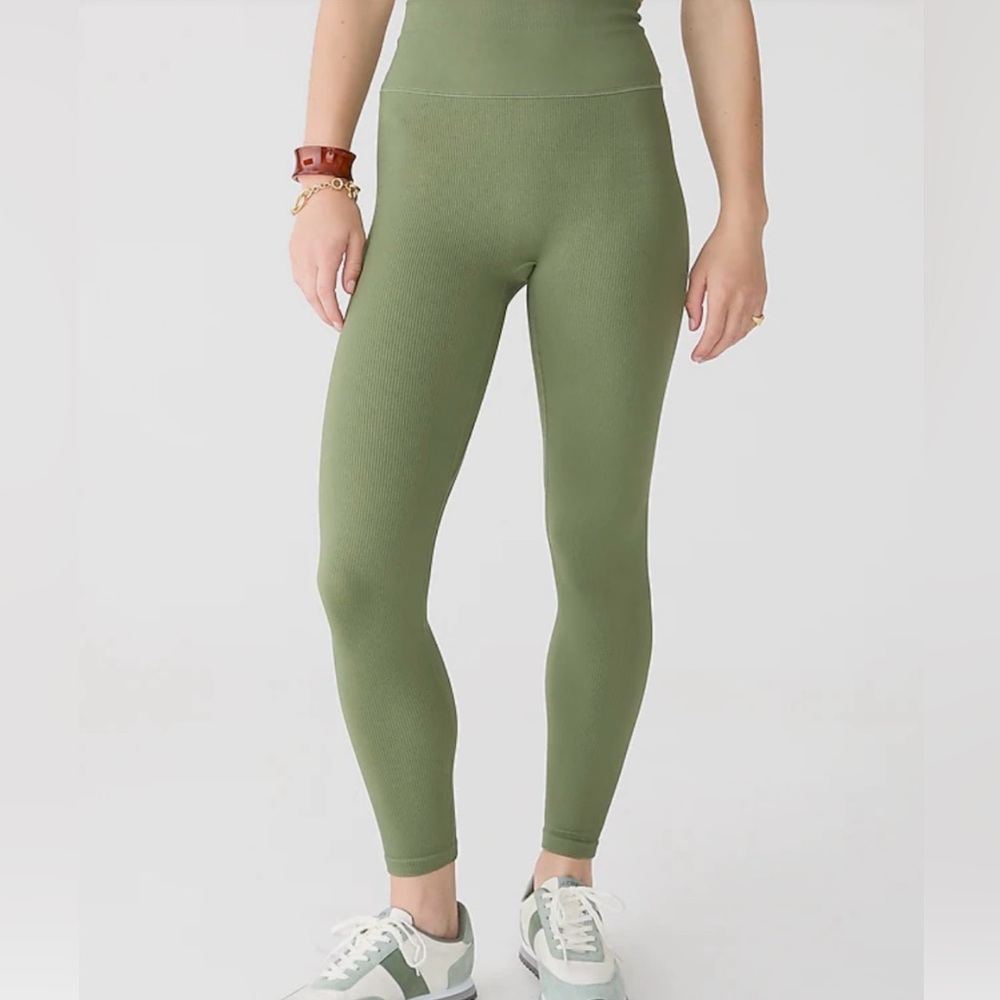 EUC J. CREW SculptStretch high-rise ribbed leggings size XS olive green